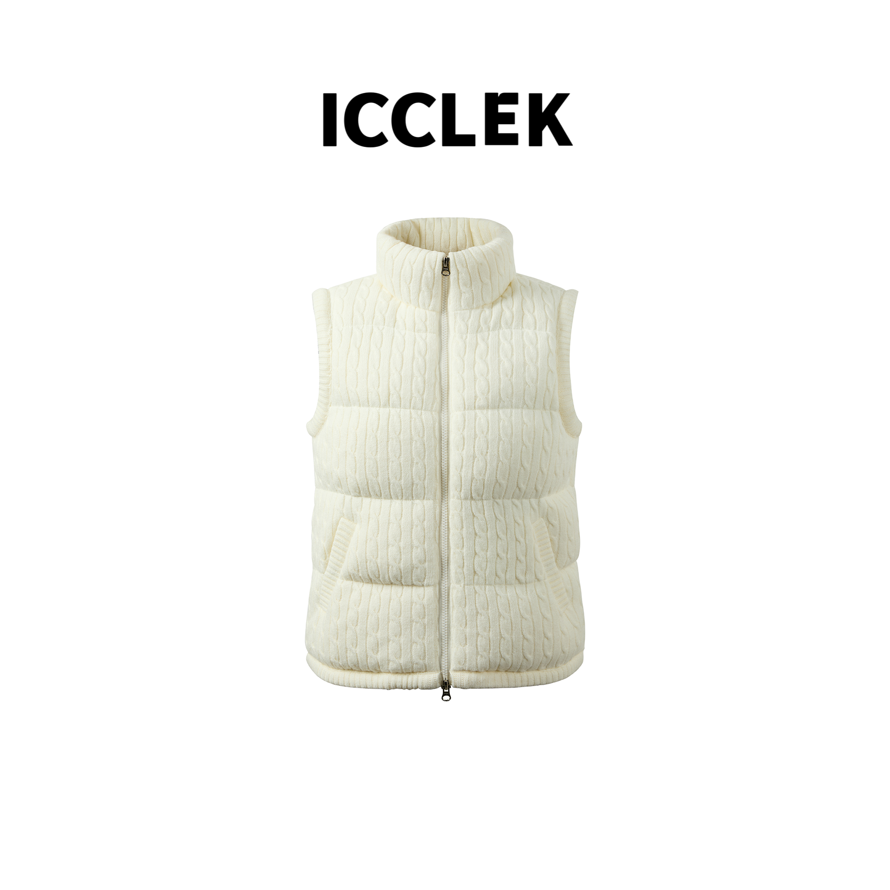 ICCLEK 秋冬设计师款立领白色马甲羽绒服短气质时尚百搭外套-1079