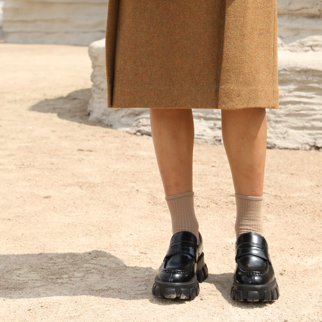 TUSCAN'S浅口开边珠牛皮单鞋时尚百搭乐福鞋黑色休闲双鱼女鞋