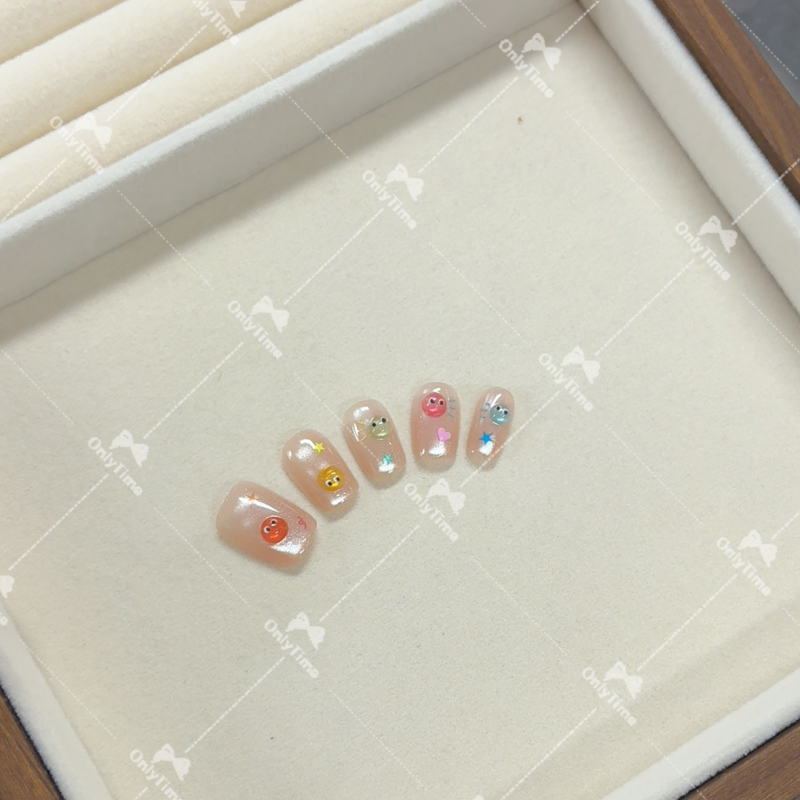 【彩虹豆】可爱浮雕清新简约穿戴甲日常显白美甲可拆卸使用