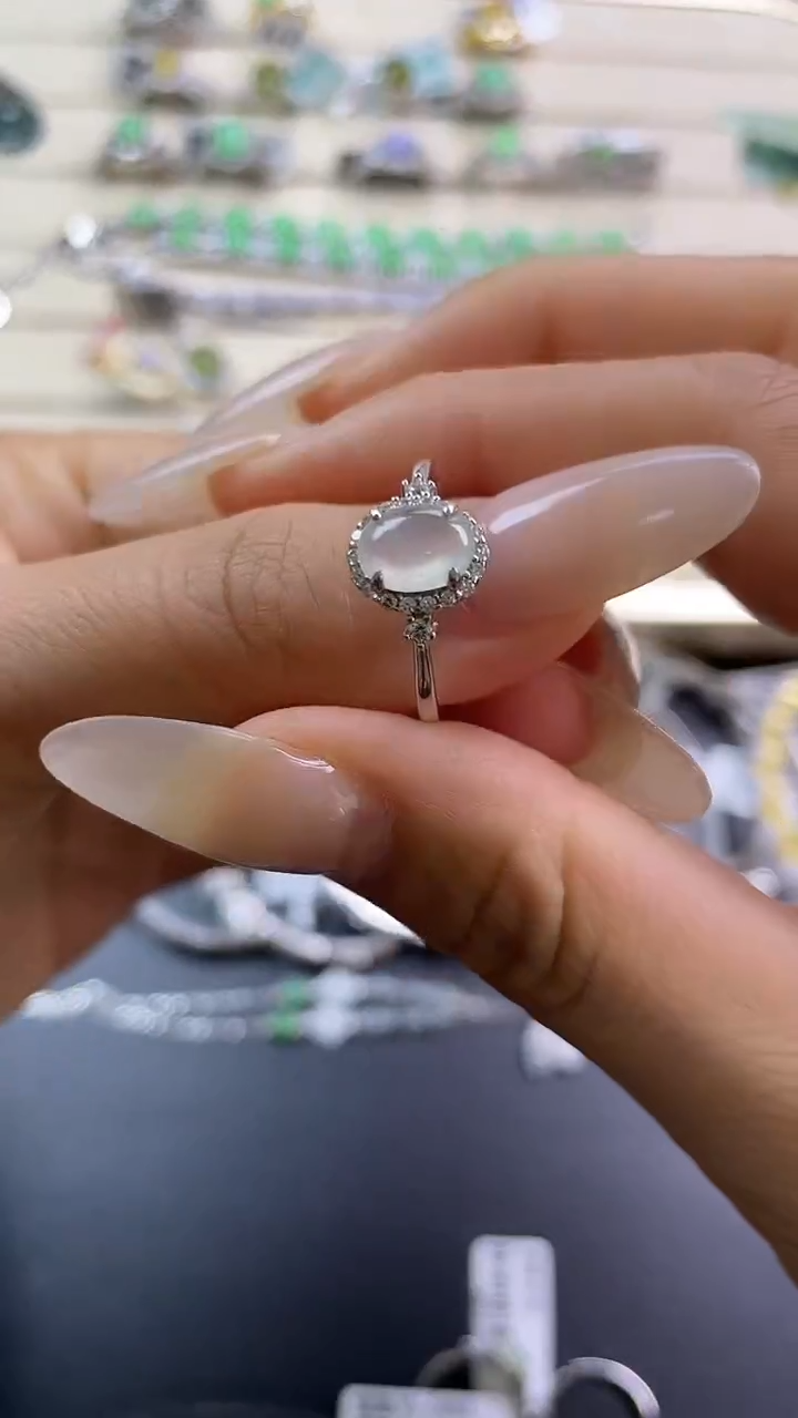 银S925镶嵌戒指翡翠翡翠 蛋面 银S925镶嵌