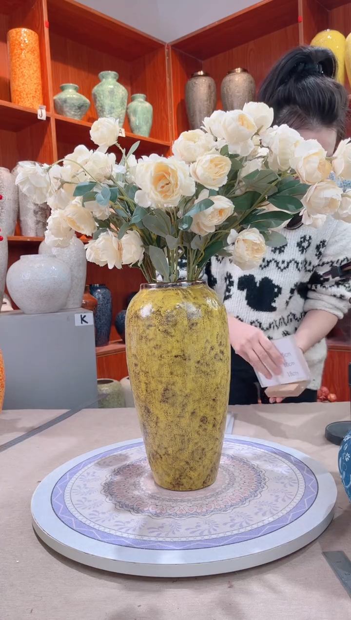 【闪购商品】瓶精品陶瓷花瓶 无花 复古黄 大号