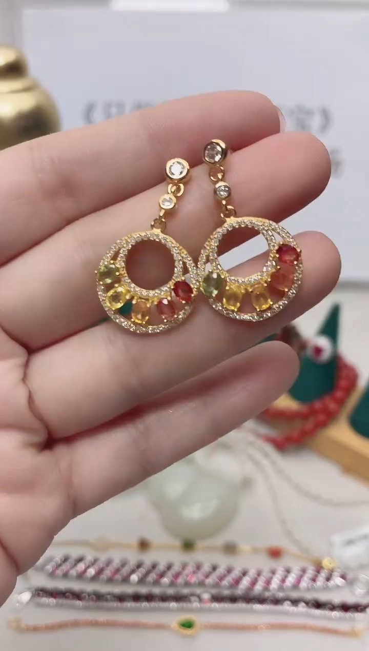 耳饰彩色蓝宝石银S925镶嵌056BJ0103产品一个（多样性）