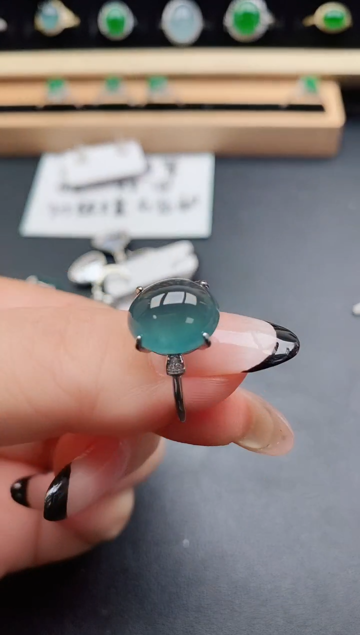 翡翠戒指银S925镶嵌60