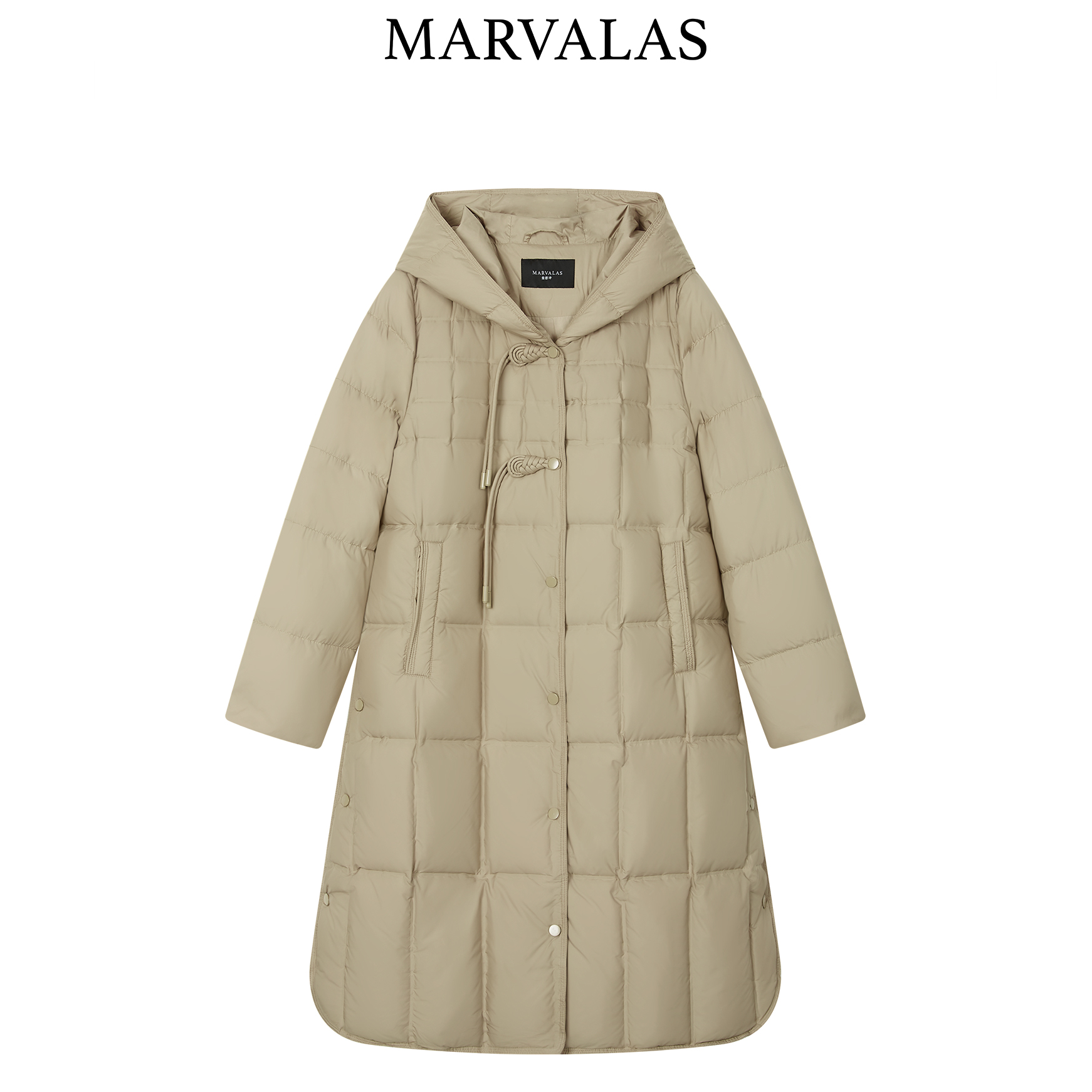 曼德诗长款冬季新款时尚连帽纯色百搭蓬松轻盈保暖外套