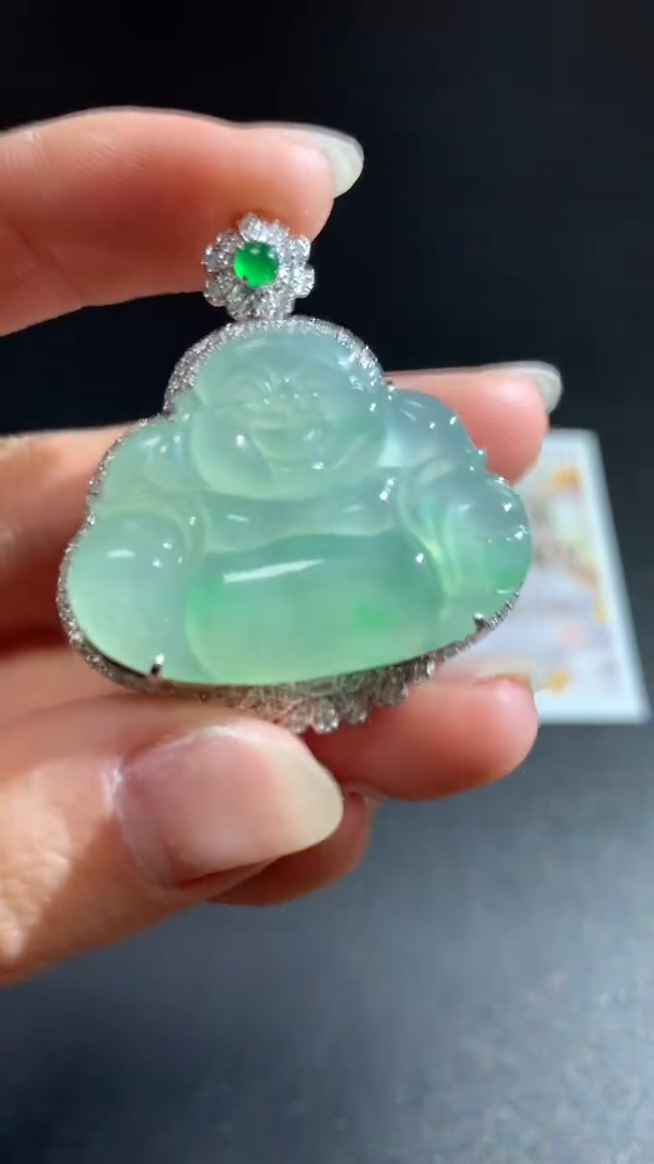 【闪购商品】翡翠吊坠(不含链)18K金镶嵌佛公回流不退不换|21800+0