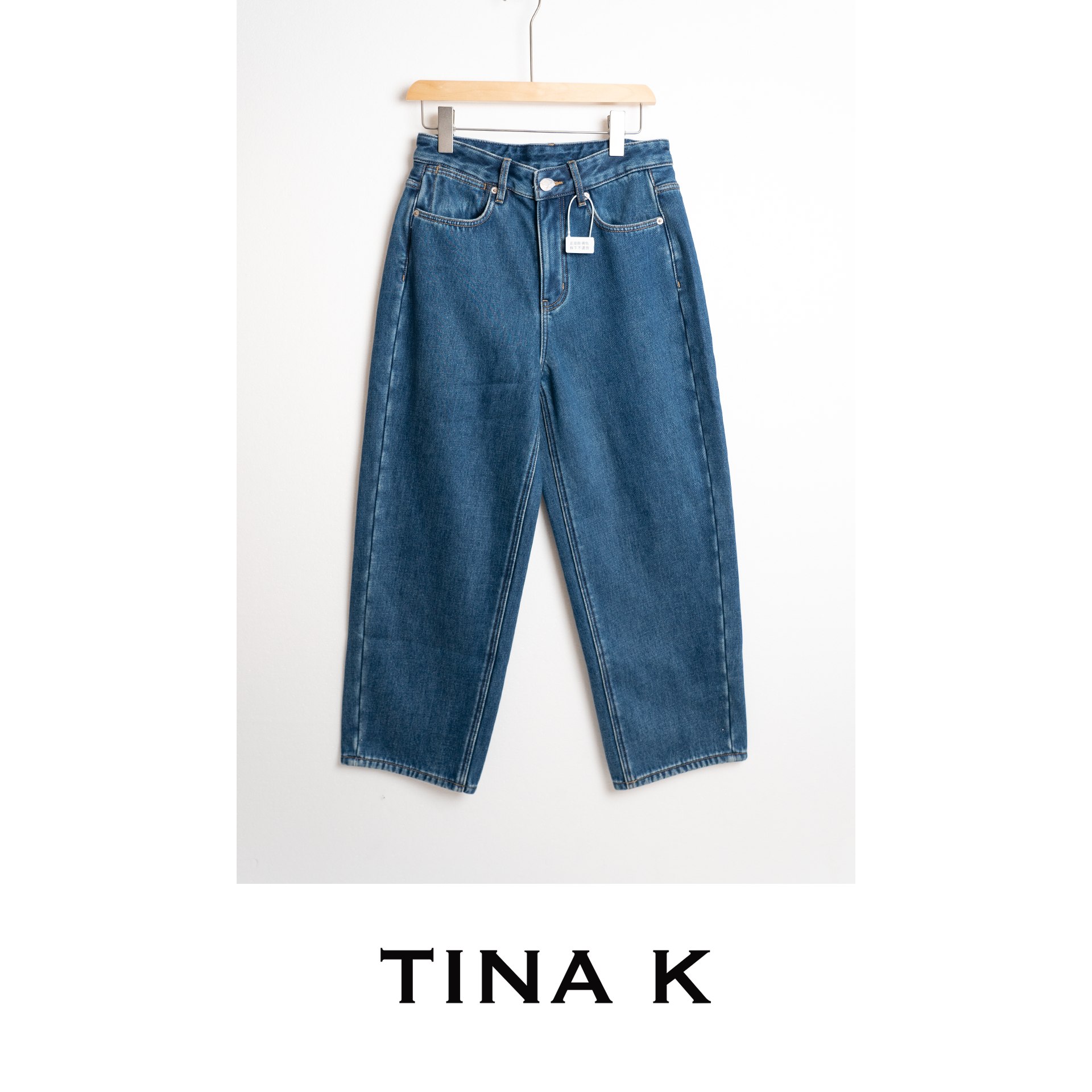 TinaK秋冬新款女士丹宁风九分裤时尚法棍九分牛仔裤KZ225674