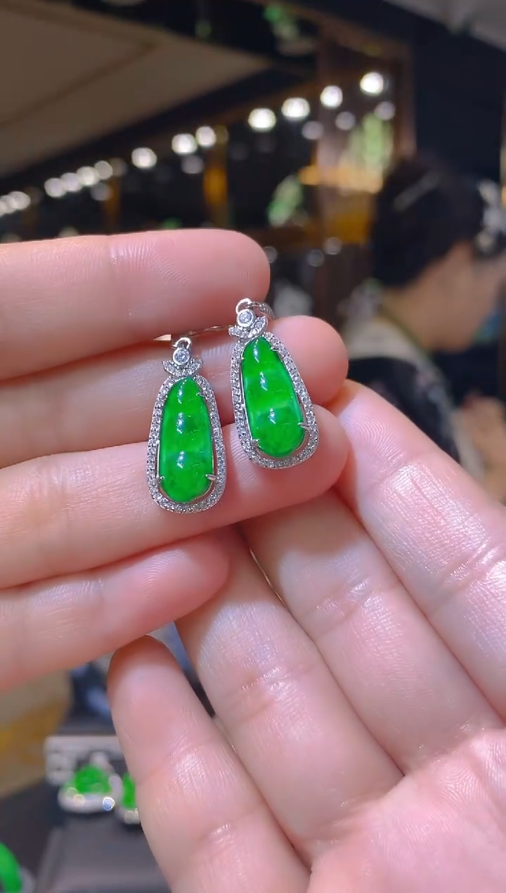 【闪购商品】翡翠耳饰银S925镶嵌018（多样性发货）