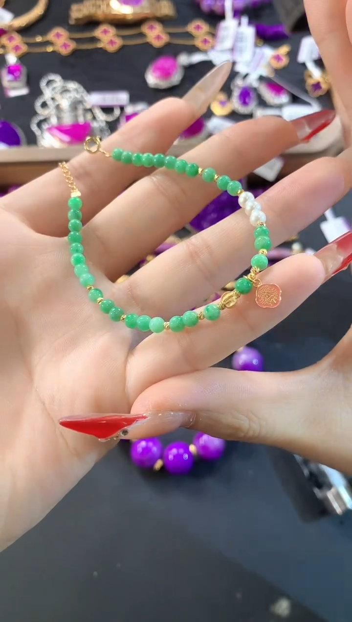 【闪购商品】翡翠手链18K金镶嵌翡翠手链