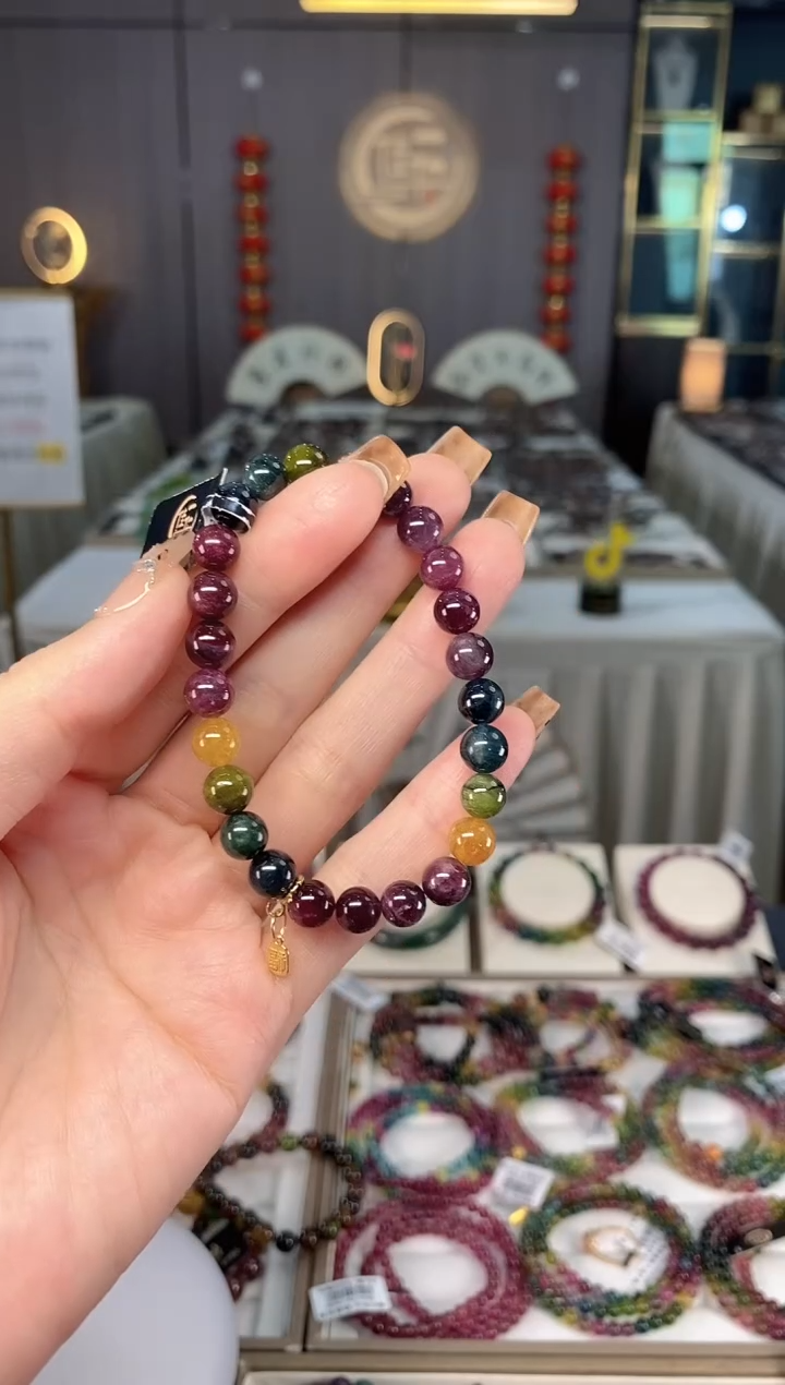 未镶嵌老矿碧玺色标彩虹单圈手串7mm+碧玺dan多样性发货一条