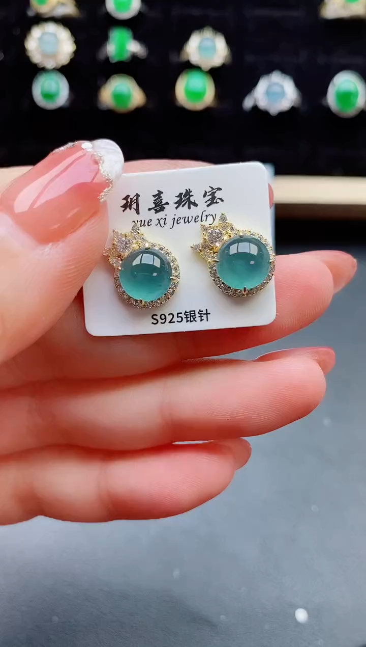 【闪购商品】翡翠耳饰银S925镶嵌05800