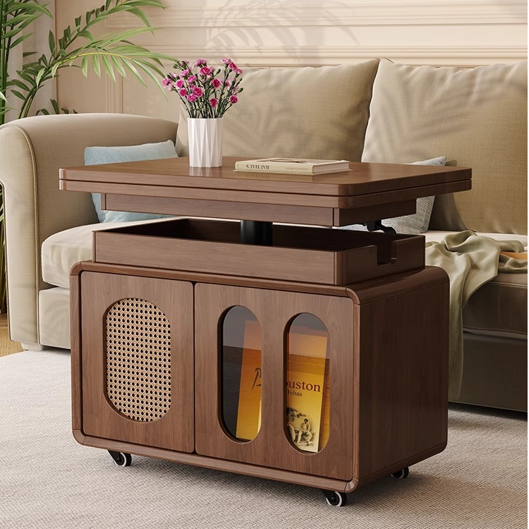 【木头人】实木茶几可移动升降折叠茶几客厅家用小户型推车沙发边几