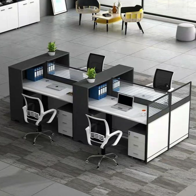 屏风职员办公桌简约现代4/6双人员工位桌椅组合财务室家具工作位