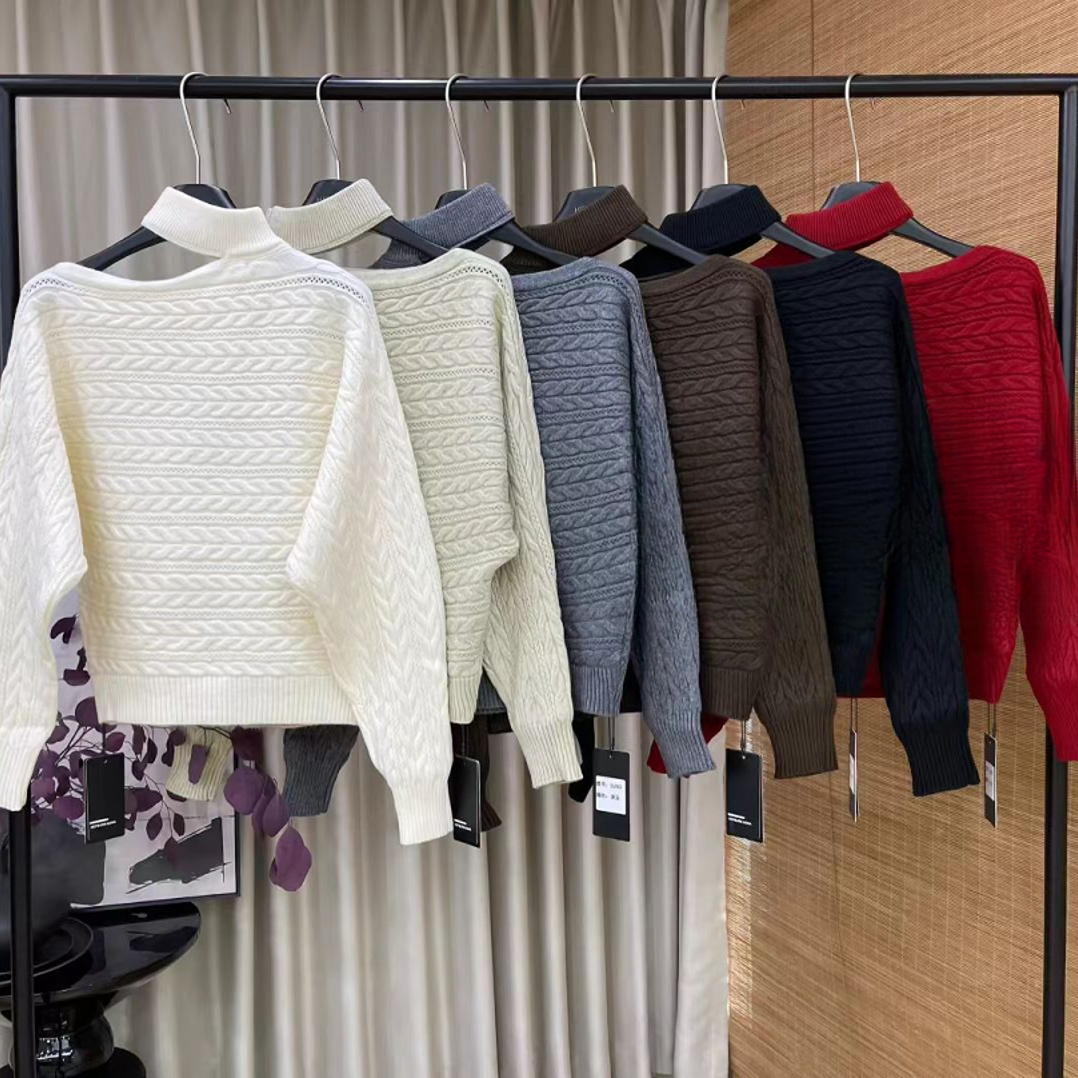 【YEZI家】秋冬新款 斜领漏肩挂脖针织衫283