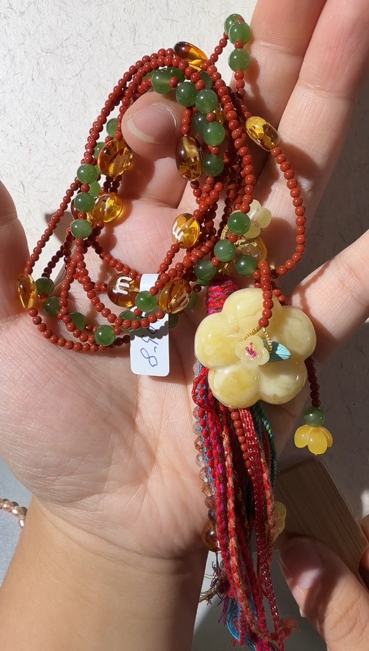 【闪购商品】蜜蜡项链未镶嵌蜜蜡花朵项链斜跨