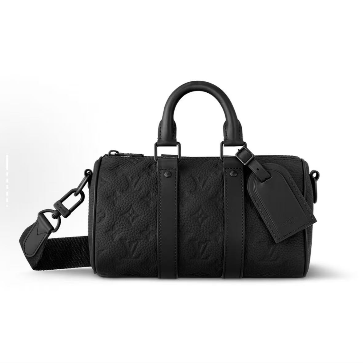 99新 LouisVuitton/路易威登 经典keepall25黑压纹斜挎包 芯片