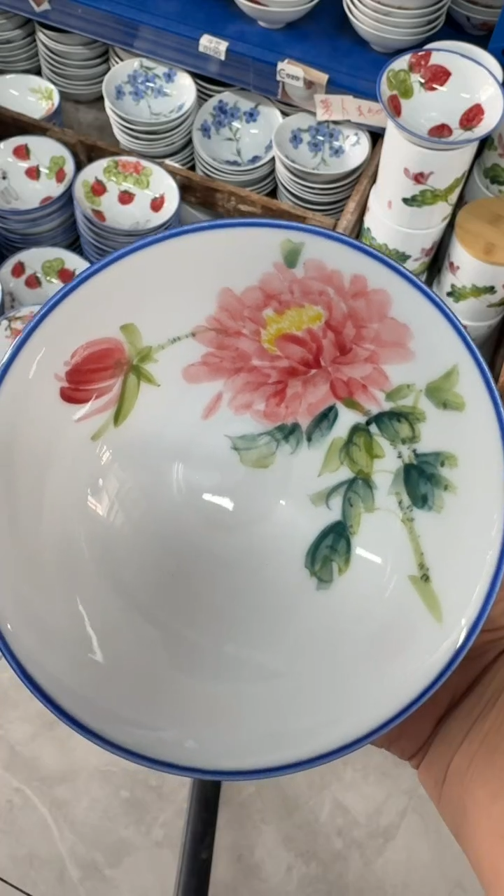 瓷片景德镇高温陶瓷食品级手绘釉中彩-斗笠碗