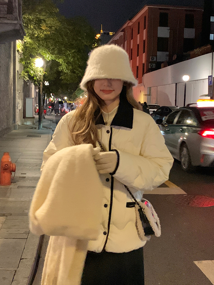 乌77软乎乎减龄撞色棉服女拼接灯芯绒翻领宽松保暖棉衣厚外套冬季