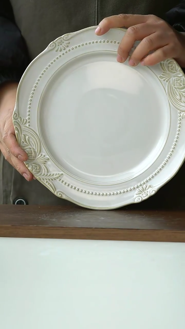 【闪购商品】陶瓷微瑕做旧玫瑰牛排盘24cm@4-2@