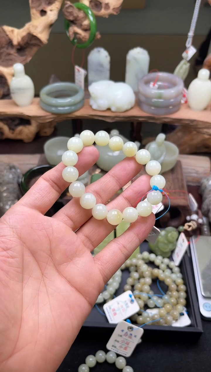 【闪购商品】和田玉手串未镶嵌卡10且末迪克兰带糖圆珠 9007910