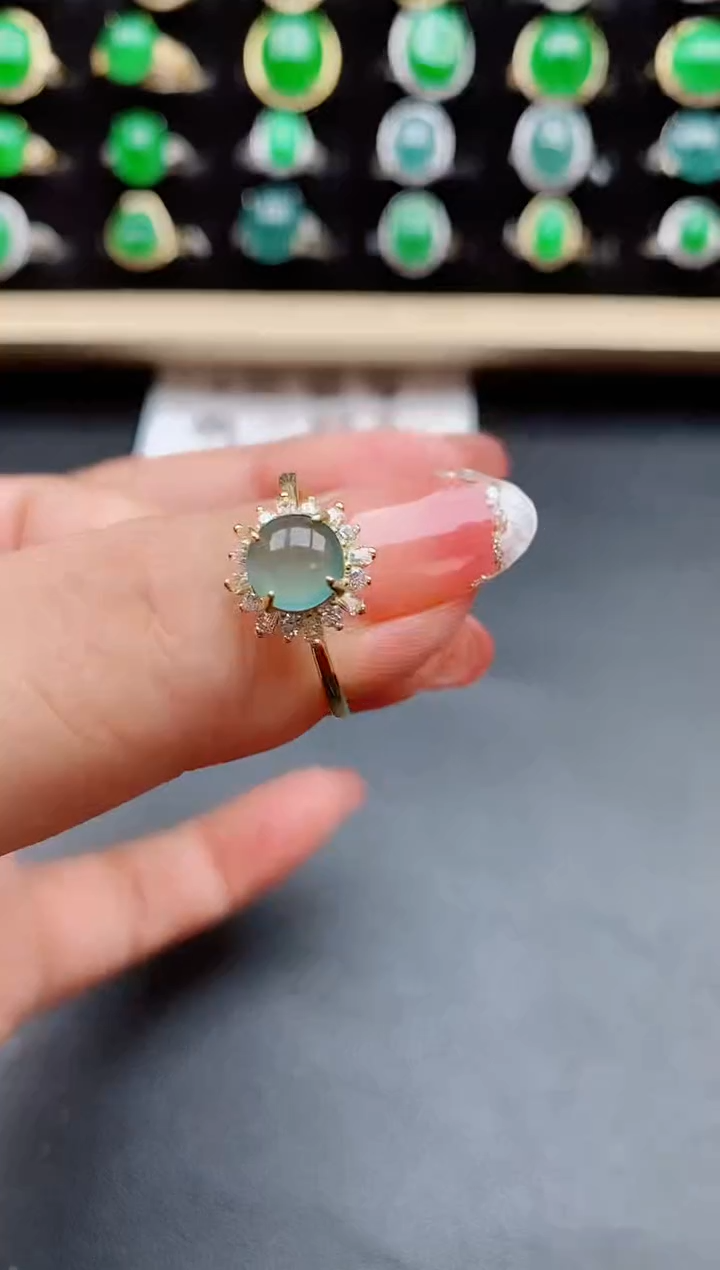 【闪购商品】翡翠戒指银S925镶嵌5850