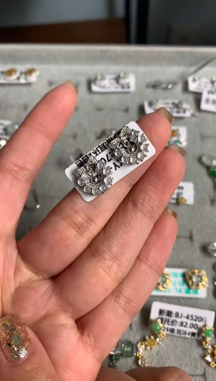 银S925镶嵌戒指翡翠耳饰