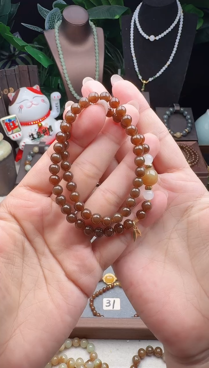 未镶嵌手链和田玉精品6m新疆且末糖玉双圈手串