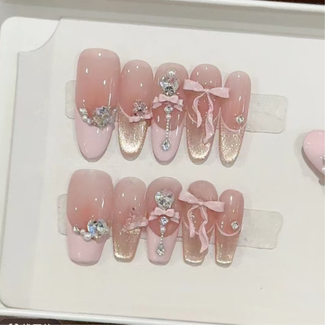 【粉糖少女】3074号纯手工光疗猫眼穿戴美甲