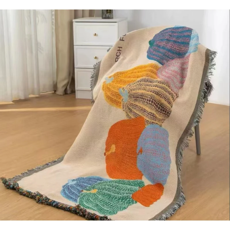 【多彩南瓜90*180】双人位沙发巾盖毯四季通用沙发垫双面毯子】