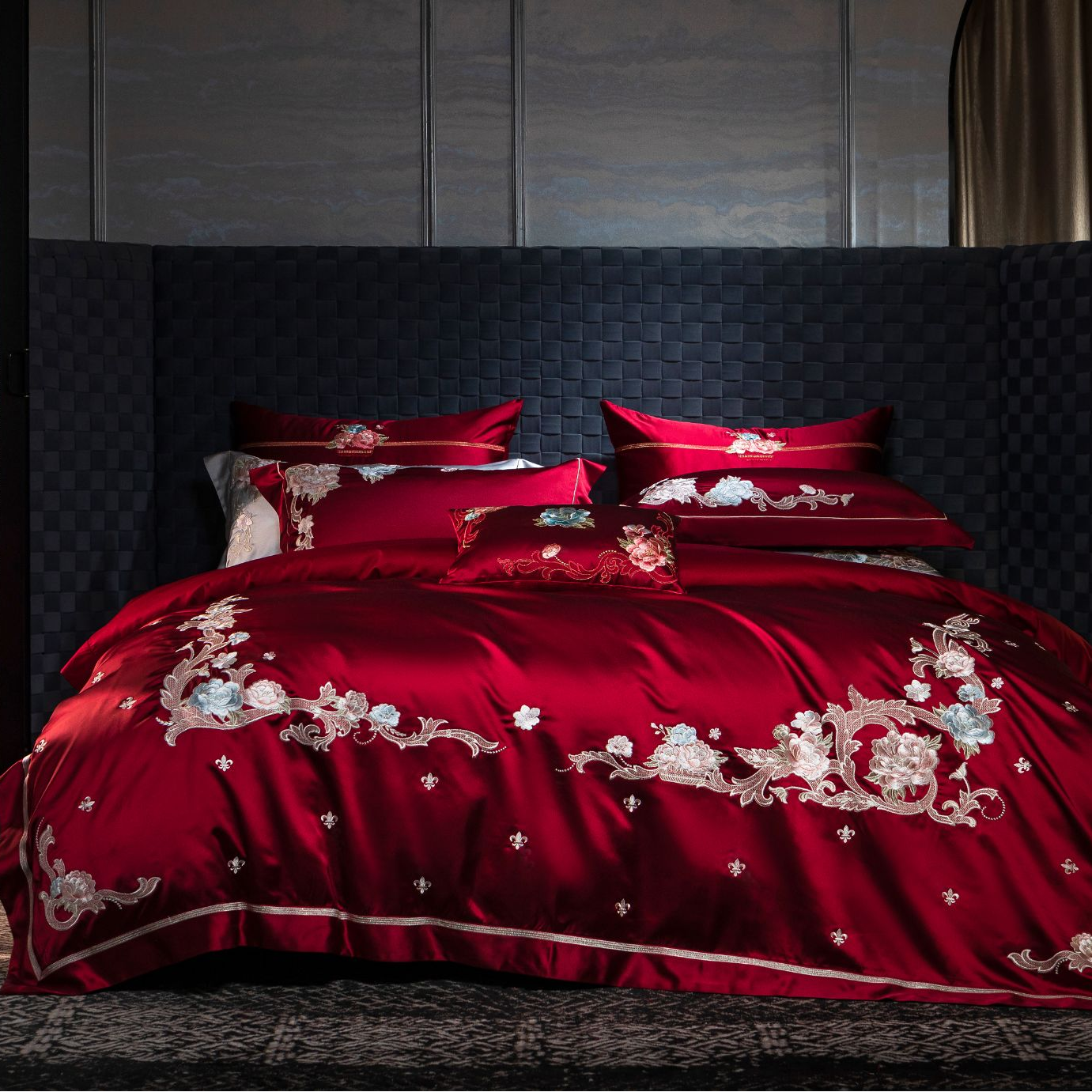 BOYUE博越套件丝滑床单结婚简约绣花件套床上用品纯棉高档四件套