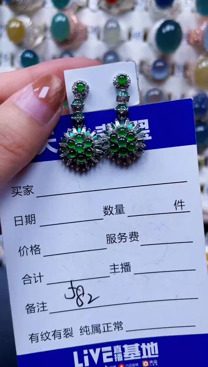 银S925镶嵌翡翠耳饰582