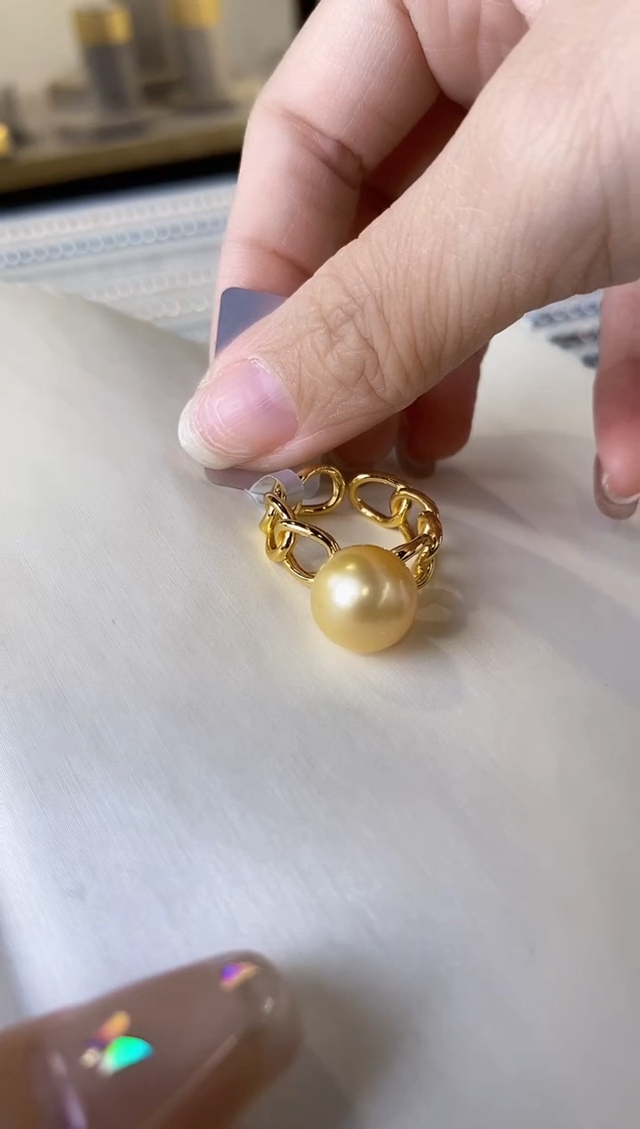 【闪购商品】海水珍珠戒指银S925镶嵌11-12南洋金珍珠戒指