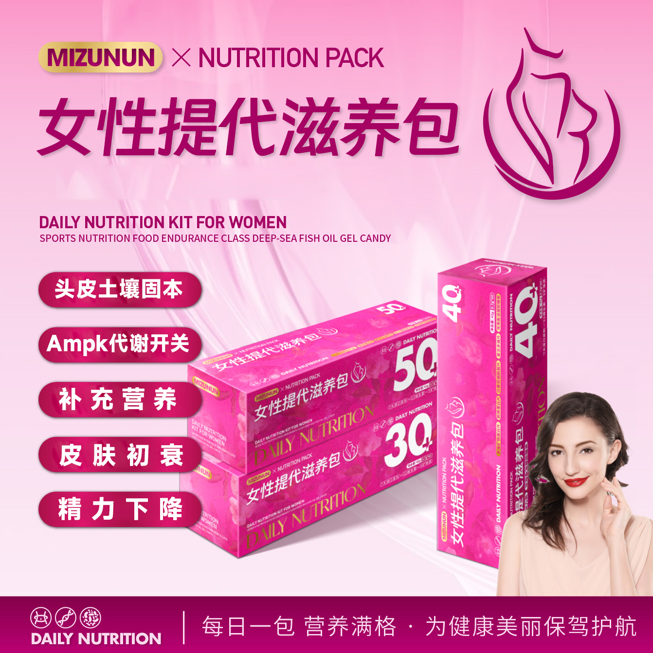 （季卡）【直击代谢】MIZUNUN女性多维皮肤头发鱼油生物素提代包