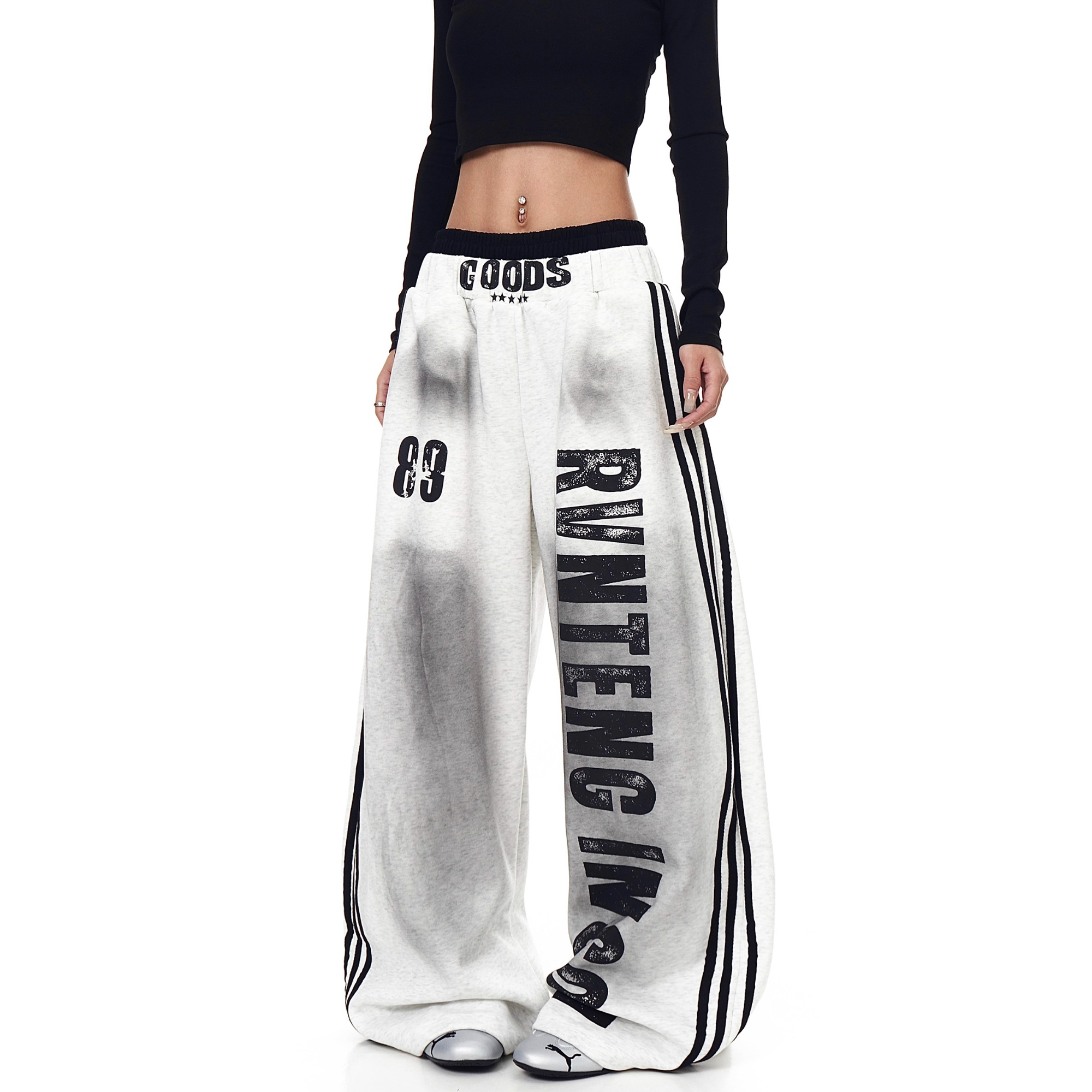 美式复古字母印花做旧休闲卫裤男女爵士舞宽松百搭春秋新款街舞