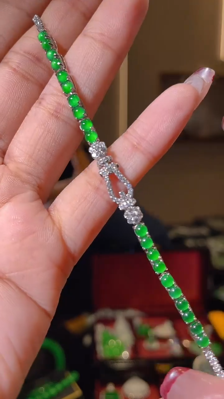【闪购商品】翡翠手链银S925镶嵌天然翡翠A货