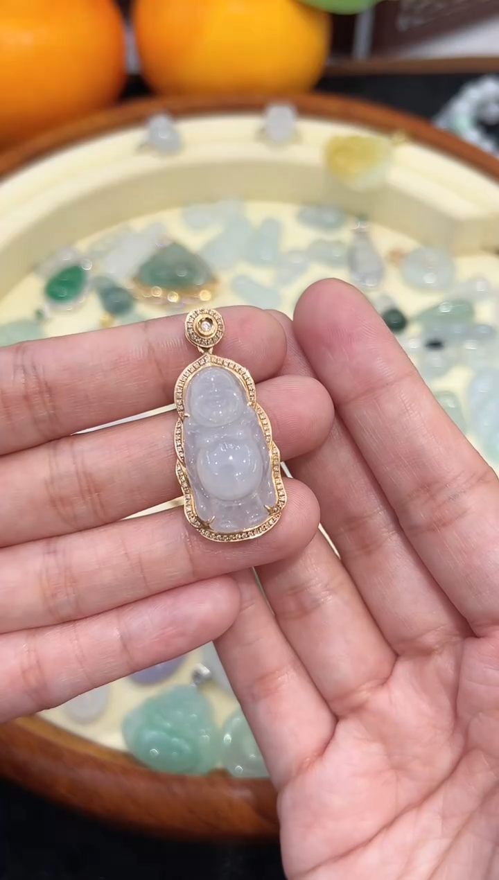 【闪购商品】翡翠吊坠(不含链)18K金镶嵌缅甸A货翡翠佛公