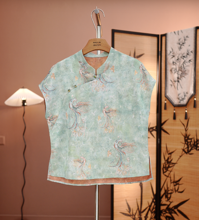 【凤凰于飞】国风立领盘扣飞飞袖衬衫女夏新款百搭显瘦休闲上衣