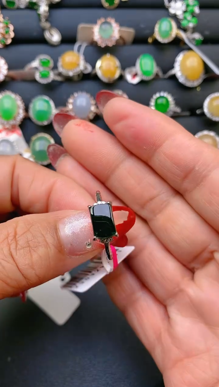 【闪购商品】翡翠戒指银S925镶嵌天然A货翡翠1