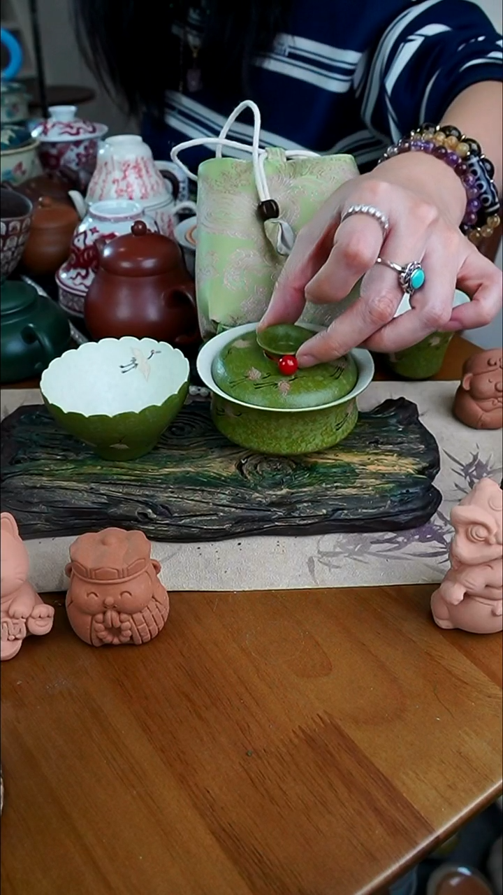 【茶瓷物语】云鹤盖碗配袋子