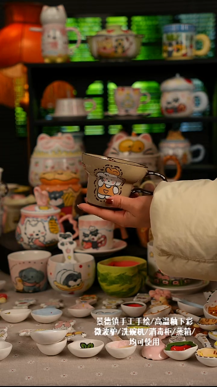 陶瓷无盖款景德镇高温釉下彩纯手绘创意瓷 默认微瑕 不退不换