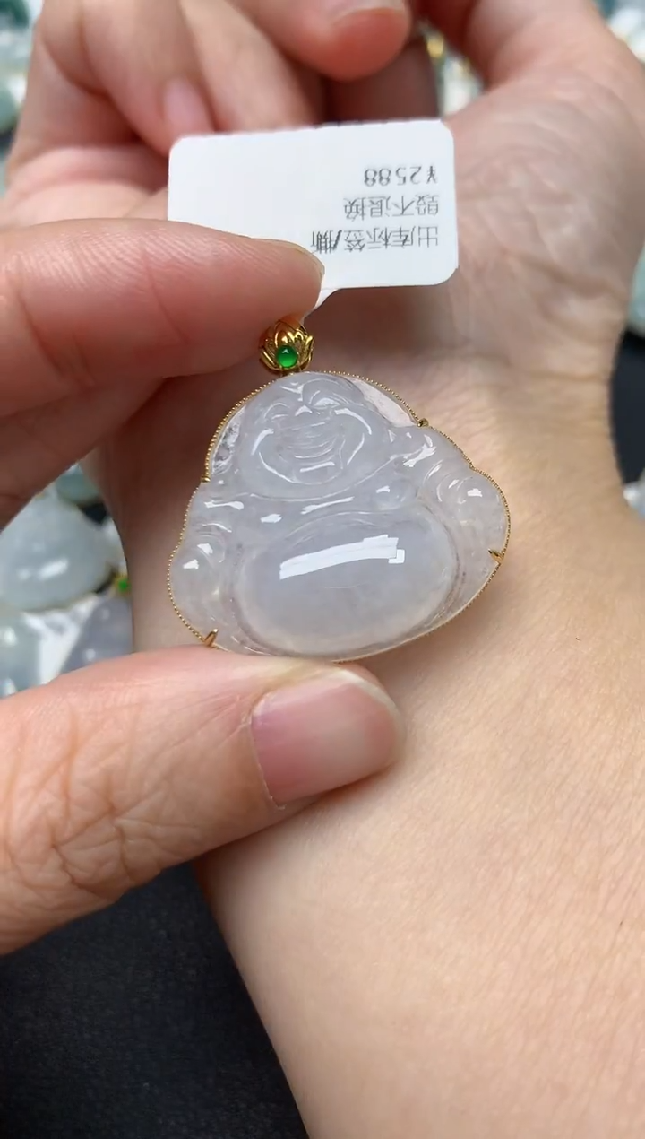 颈饰18K金镶嵌翡翠天然缅甸A货翡翠