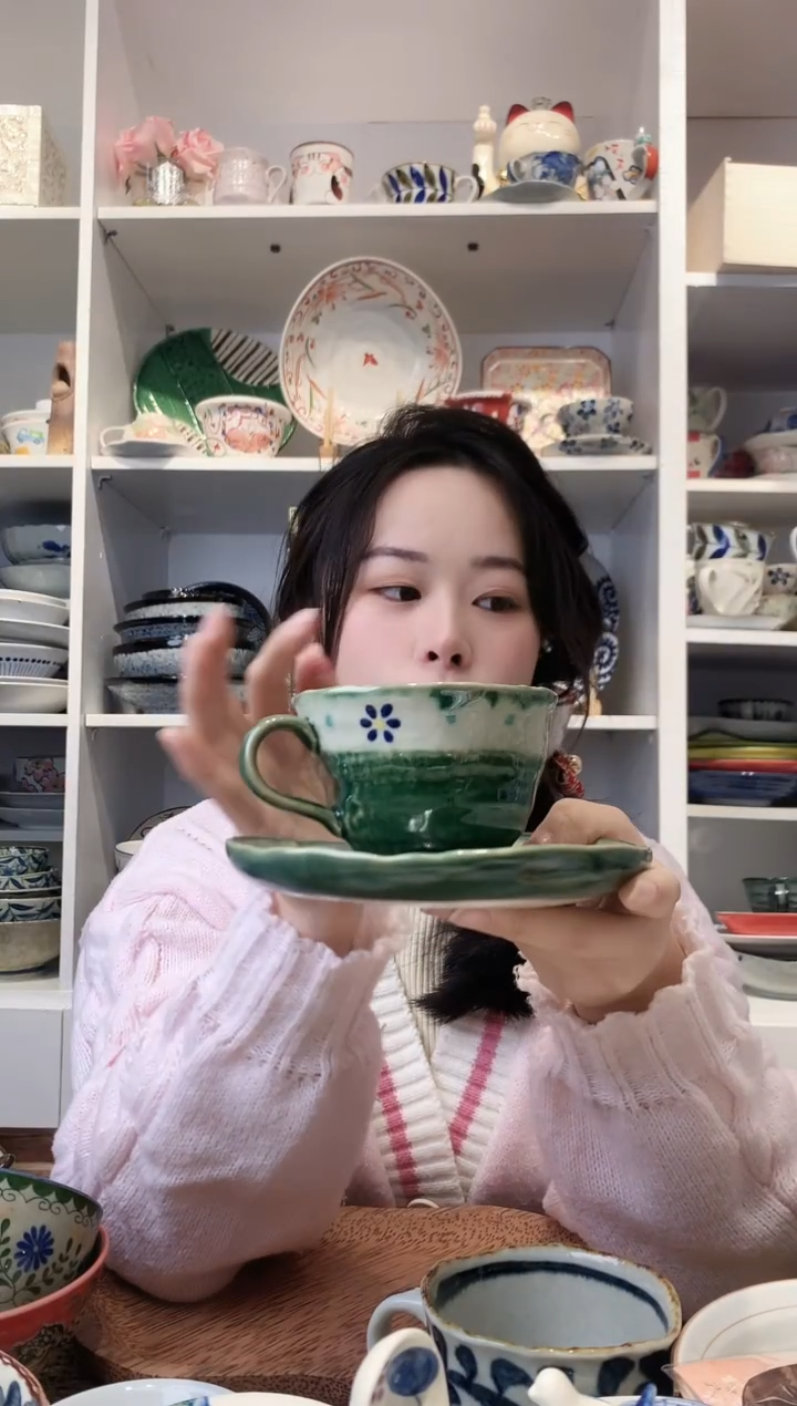 陶瓷【微瑕】濑户烧织部小蓝花咖啡杯碟