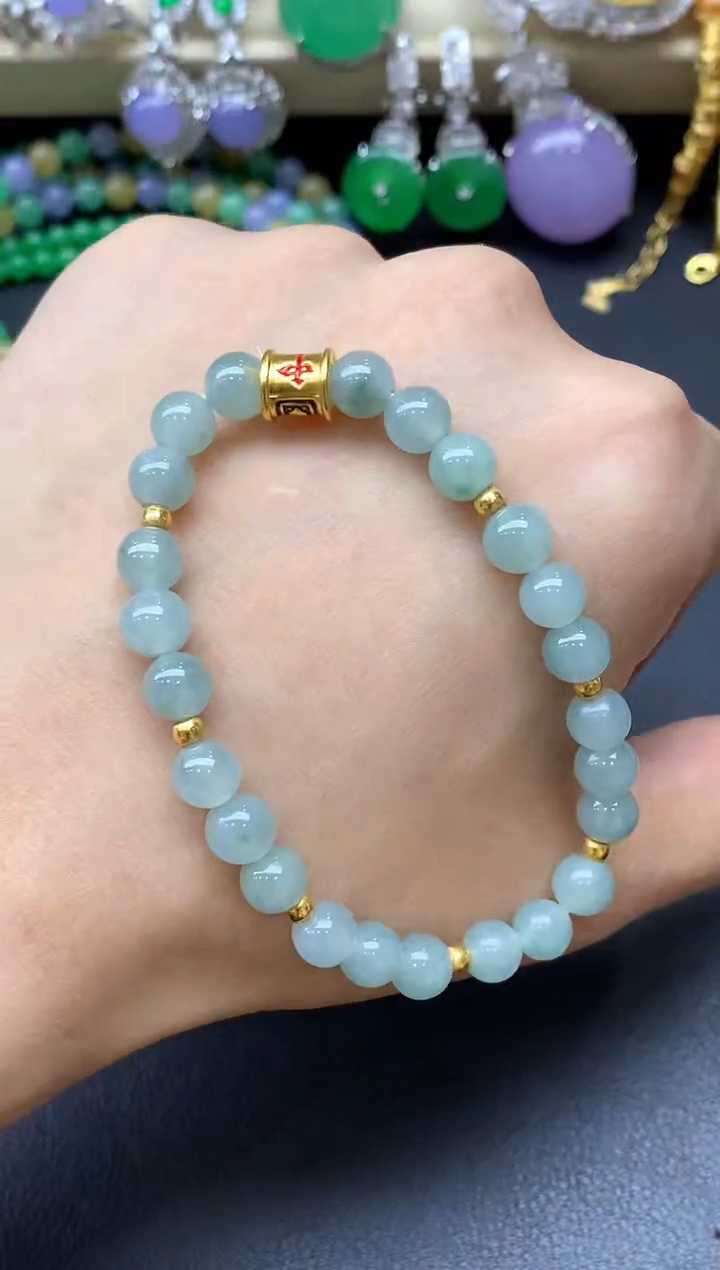 足金镶嵌手链翡翠415-中国好珍宝