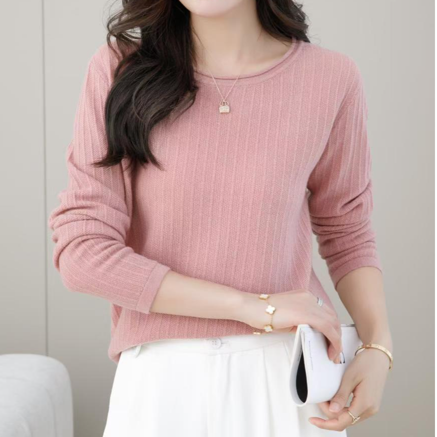 100全羊毛女士羊毛衫时尚百搭秋冬圆领纯色