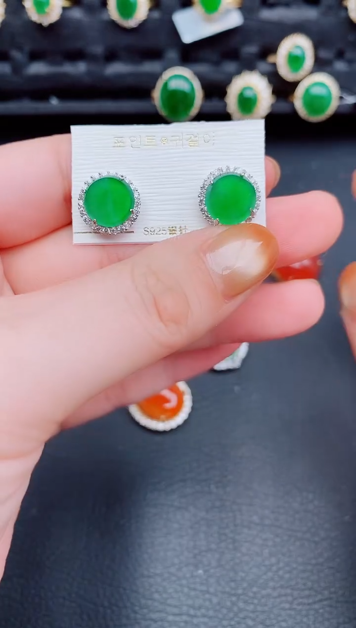 【闪购商品】翡翠耳饰银S925镶嵌天然a货翡翠436