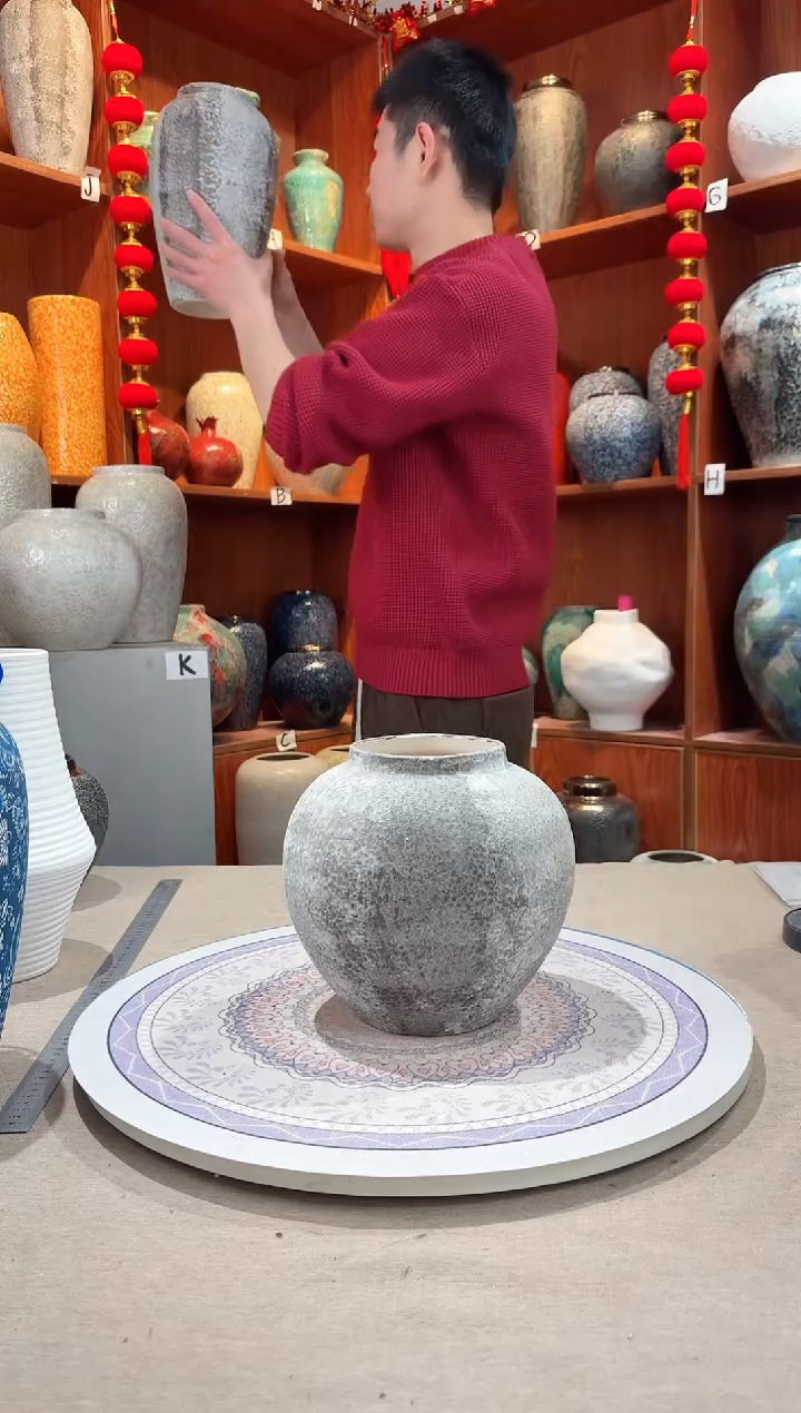 【闪购商品】瓶陶瓷花瓶 无花 灰白雪花秀小号