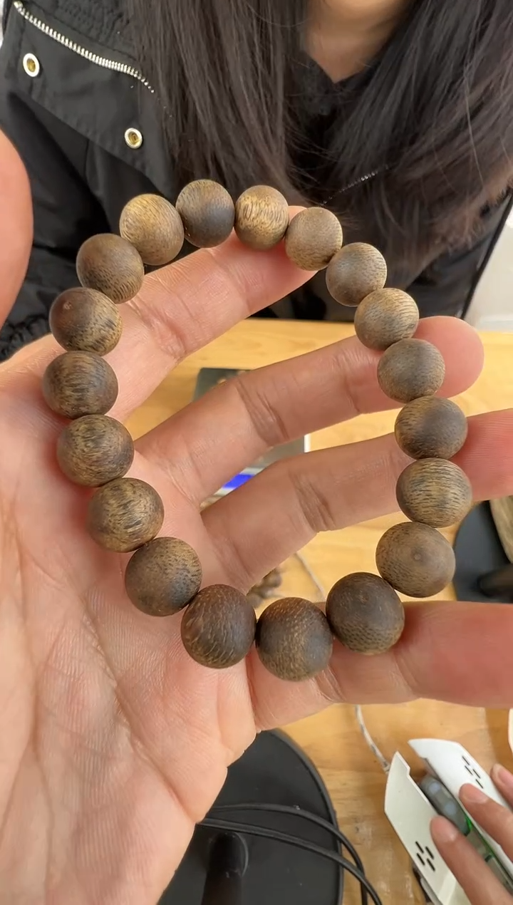 沉香手串展**阳金沙叶沉水1.0圆珠单圈13+多样性发一