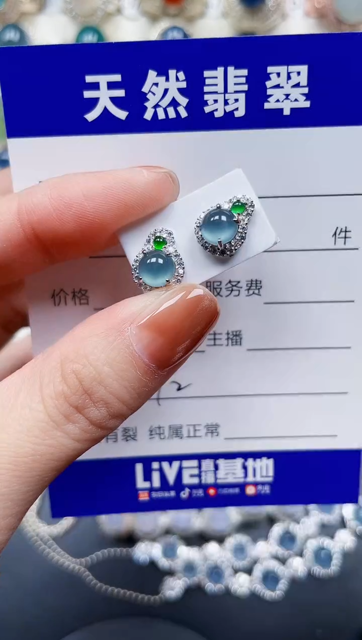 银S925镶嵌翡翠耳饰242