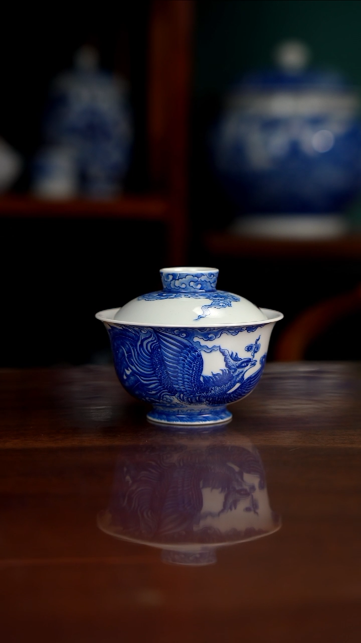 自成堂柴窑 龙凤盖碗