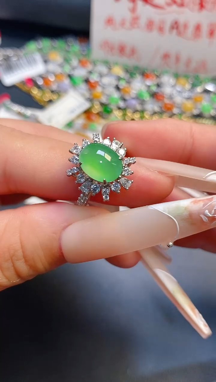 银S925镶嵌戒指翡翠天然