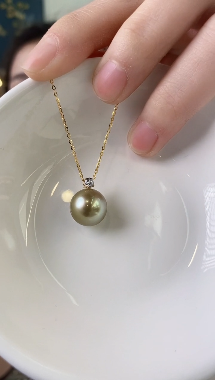 【闪购商品】海水珍珠吊坠(赠链)18K金镶嵌12-13大溪地黑珍珠吊坠